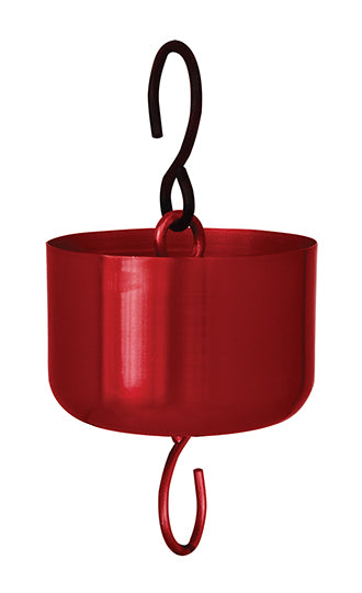 Red bowl with a black hook at the top, and a red hook on the bottom.