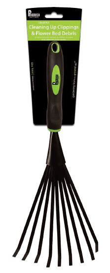 Black and green handle with black rake.