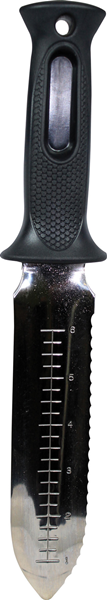 Black handle with metal knife blade.