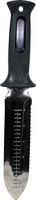 Black handle with metal knife blade.