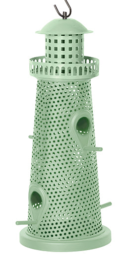 Sage green lighthouse shaped feeder.