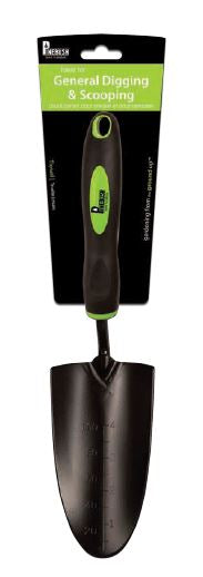 Black and green handle, black trowel.