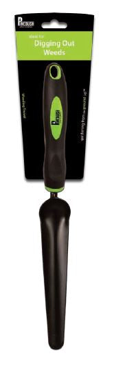 Black and green handle, black weeding trowel.
