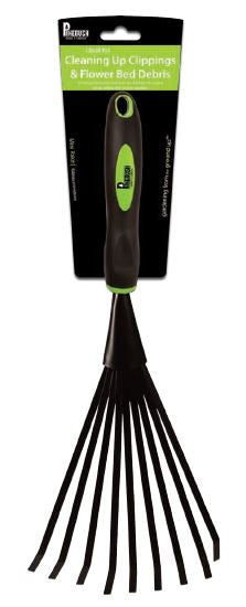 Black and green handle with black rake. 