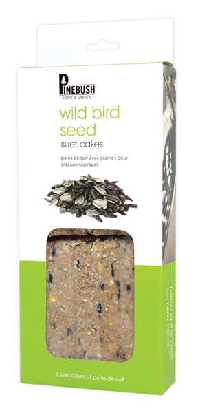 Suet cakes in white and green Pinebush packaging.