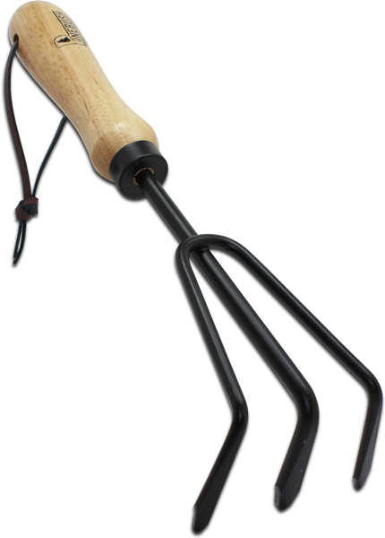 Wooden beige handle, black cultivator.